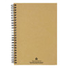 A recycled paper notebook with a brown cover and black spiral binding. The notebook features branding on the bottom.