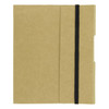 A small, kraft paper journal with a black elastic band closure and a side pocket for storage.