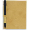 A brown recycled notebook with a black pen attached, featuring a simple, minimalist design.