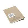 A recycled notebook with a brown kraft cover, featuring a barcode and branding on the back.
