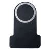A black wireless charger with a metallic circular charging area and a sleek, minimalist design.