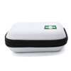 A compact white first aid kit with a green cross logo and a black zipper.