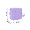 A square purple silicone pouch featuring six holes and a zip closure, measuring 8.2 cm in length and width.
