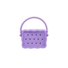 A silicone bag in lavender with a textured handle and perforations, featuring a zip closure and branding.