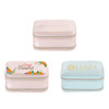 A set of three PU leather jewellery cases in pastel pink and blue, featuring floral designs and zip closures.