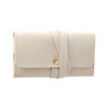 A synthetic leather jewellery bag in a soft cream colour, featuring a secure closure and a sleek design.