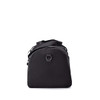 A black duffel bag with a sturdy design and a metal ring feature, ideal for carrying various items.