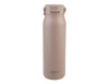 A drink bottle featuring a matte beige finish, with a secure lid and branding logo.