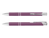 A purple pen with silver accents, featuring a sleek design and a clip for easy attachment.