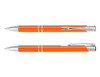 An orange lacquer pen with silver accents, featuring a sleek design and a clip for easy attachment.