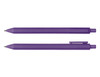 A purple ballpoint pen with a smooth finish, featuring a clip and a retractable tip.