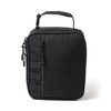 A black cooler bag featuring a zippered compartment and a sturdy handle, with attachment straps on the side.
