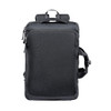 A black computer backpack with a sleek design, featuring padded straps and a carry handle. It has a logo on the front.