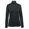 A Women's Zermatt 1/4 Zip Pullover in black with a high neck and long sleeves, featuring a zipper at the collar.