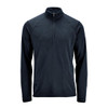 A dark navy men's pullover featuring a 1/4 zip neck and long sleeves, with a logo on the chest.