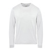 A long-sleeve white t-shirt with a simple design and a logo on the label.