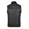 A black thermal softshell vest featuring a quilted design and a full front zip, with a sleek collar and pockets.