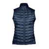 A navy blue women's thermal softshell vest with a quilted design and a high collar. Features a front zip and branding.