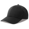A black cap made from recycled polyester, featuring a curved peak and a structured design. It includes a logo.