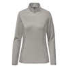 A women's light grey 1/4 zip pullover with long sleeves, featuring a collar and a discreet logo.
