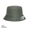 A premium bucket hat in charcoal grey, featuring a logo on the side.