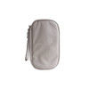 A grey electronic accessory organiser bag with a zip closure and a wrist strap. Features a smooth exterior.