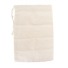 A small, natural beige cotton produce bag with a drawstring closure and a textured surface.