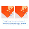 An orange biodegradable mailer bag with a logo, featuring a rounded corner design.