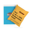 A yellow biodegradable mailer bag with a logo, placed beside a blue bag. The mailer is labelled as 100% biodegradable.