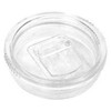 A clear drink bottle lid with a slide opening. It has a textured rim and a smooth surface.