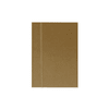 A brown A5 notepad with a simple design and an elastic band closure. It has a logo on the cover.