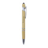 A bamboo stylus pen featuring a sleek design, silver accents, and a clip for easy attachment.