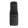A black phone pouch with a belt clip, featuring a textured surface and a separate pocket.