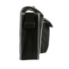 A portable tool bag in black with grey accents, featuring a sturdy strap and open top design.