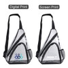 A clear PVC sling bag with black straps, featuring two distinct printing options and a mesh pocket.