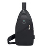 A black Travel Sling Chest Bag featuring a zippered pocket and a branded logo.