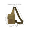 A tactical sling bag in olive green with an adjustable strap and multiple zippered pockets. It features a logo.
