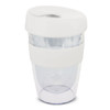 A drink bottle with a clear bottom and a white lid, featuring a white band around the middle.