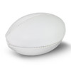 A mini rugby ball in a simple white design, featuring stitched details for a classic look.
