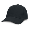 A black baseball cap with a rounded crown and a curved peak, featuring a subtle logo.