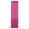 A lip balm container in a vibrant pink color with a twist-up design.