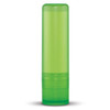 A green lip balm container with a twist-up applicator.