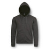 A grey unisex hooded sweatshirt with a zipper and two front pockets, featuring a logo on the chest.