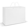 A large, white laminated carry bag with two white rope handles.