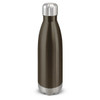 A drink bottle with a sleek design, featuring a dark metallic body and a silver, rounded cap.