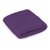 A purple wrist sweat band with a textured design, featuring a branding logo.