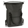 A black roll top cooler bag with shoulder straps and a front pocket. Features an interior liner for insulation.