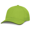 A cap in bright green with a black trim. The design is structured with a rounded crown and a curved visor.