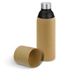 A drink bottle in black with a silver lid, packaged in a brown cardboard tube. It features a logo.