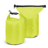 A vibrant yellow dry bag set featuring two sizes with adjustable closures. Each bag has a logo.